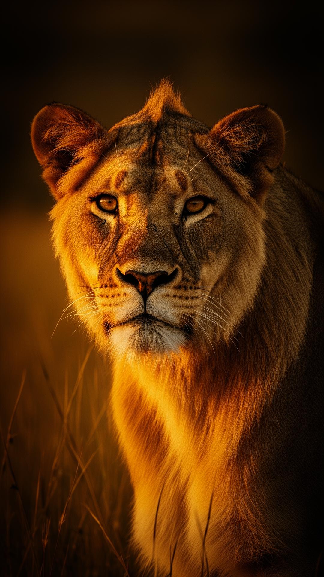 Lionne dans la lumière dorée du couchant