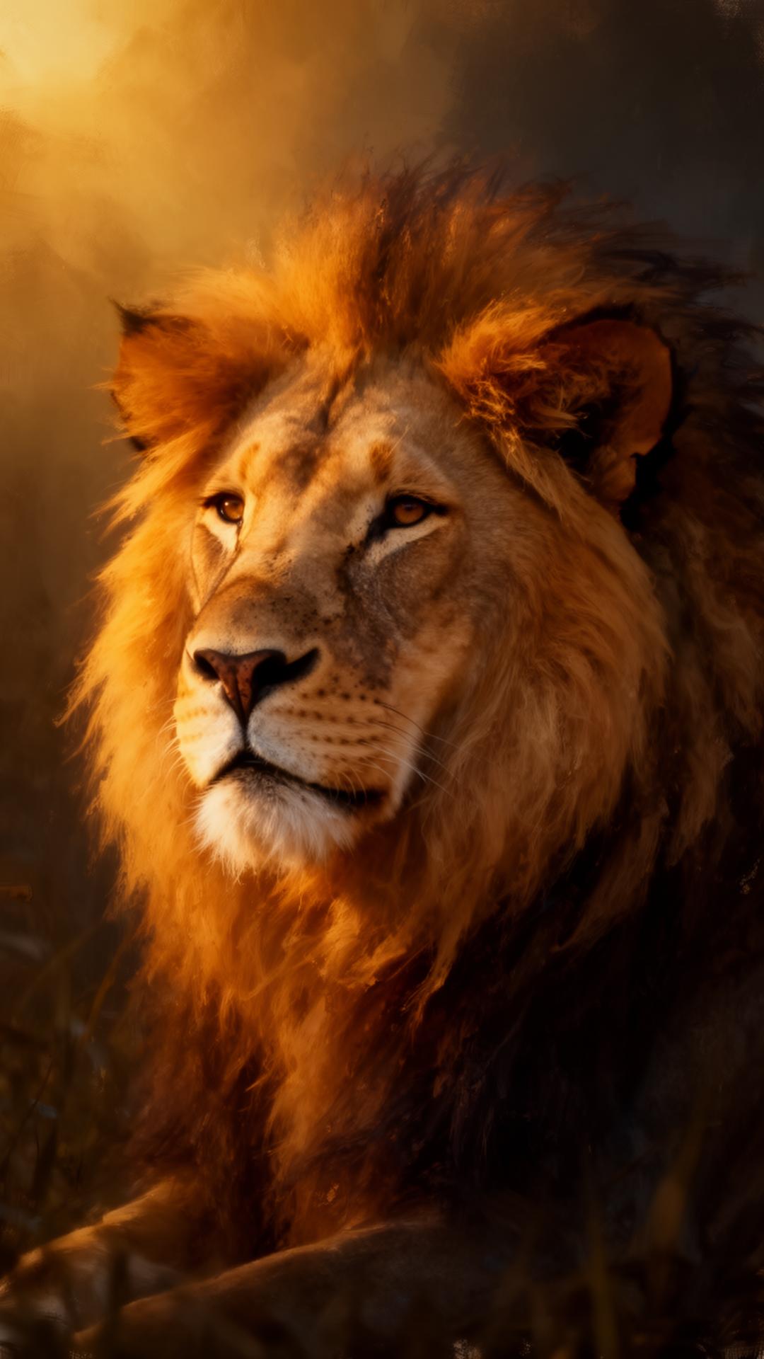 Lion majestueux dans la lumière dorée